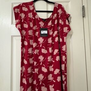 Fighting Eel Red Shift Dress with Light Pink Floral Print